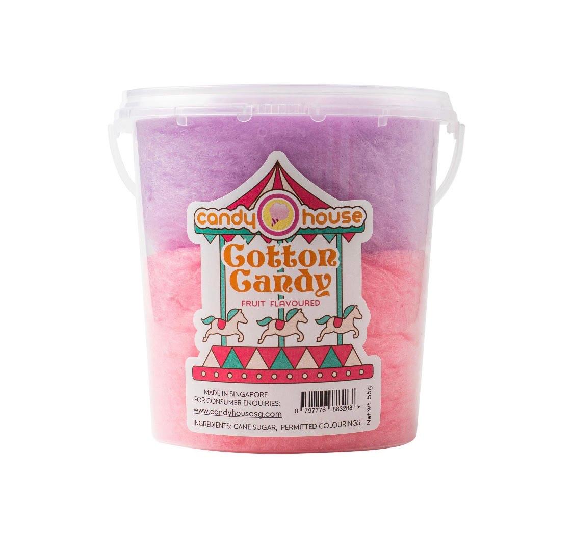 32 oz large tub of blue and pink cotton candy with Candy House label